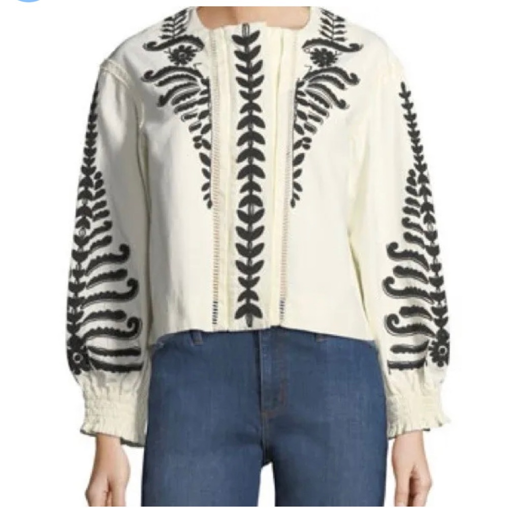 Tory Burch Size 4 Filipa Canvas Jacket. White and Black
